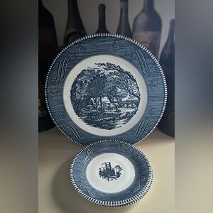 Vintage Currier & Ives Royal China Collector’s Plate W/ 2 Saucers